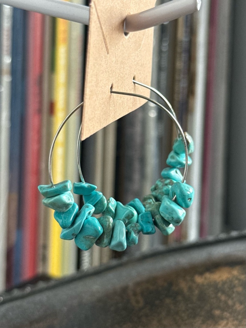 Rock & Vibe Silver Tone Hoop Turquoise Blue Gemstone Boho Hippie